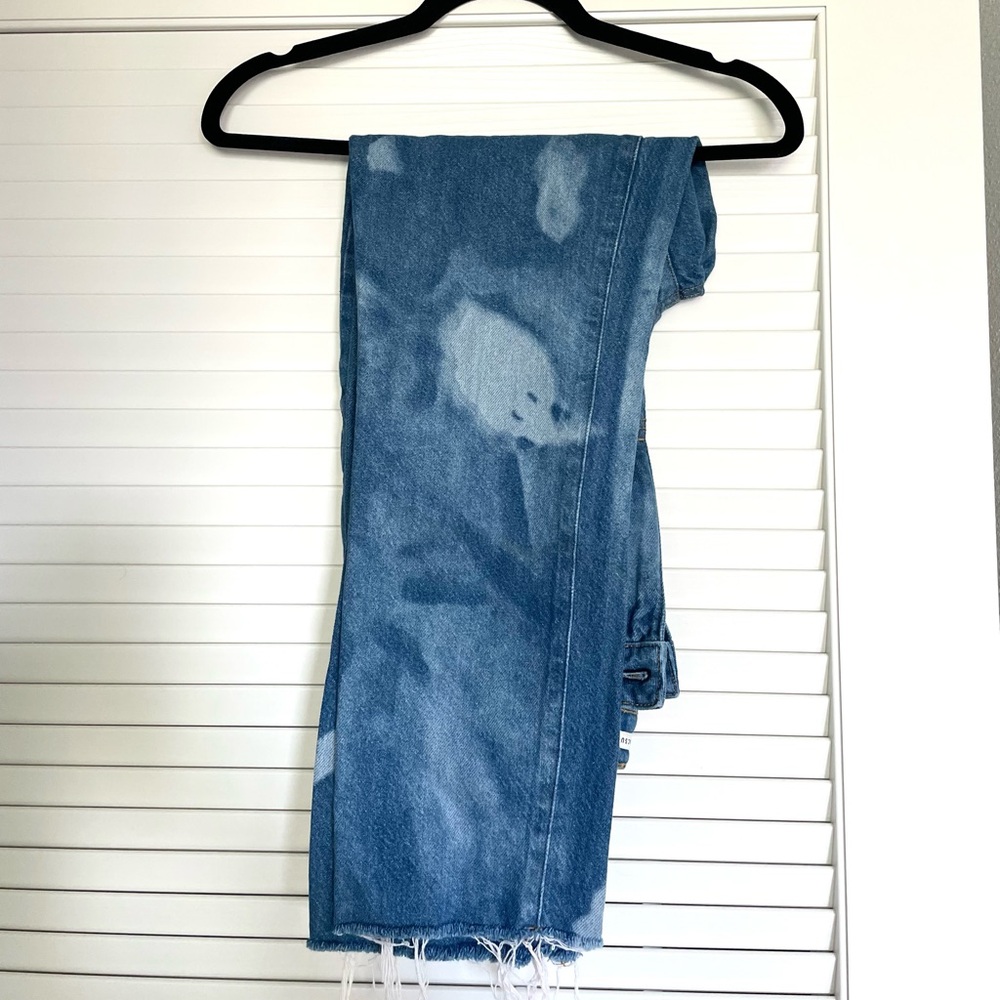 Pacsun Acid Wash Abstract Tie Dye High Rise Blue Frayed Mom Jean